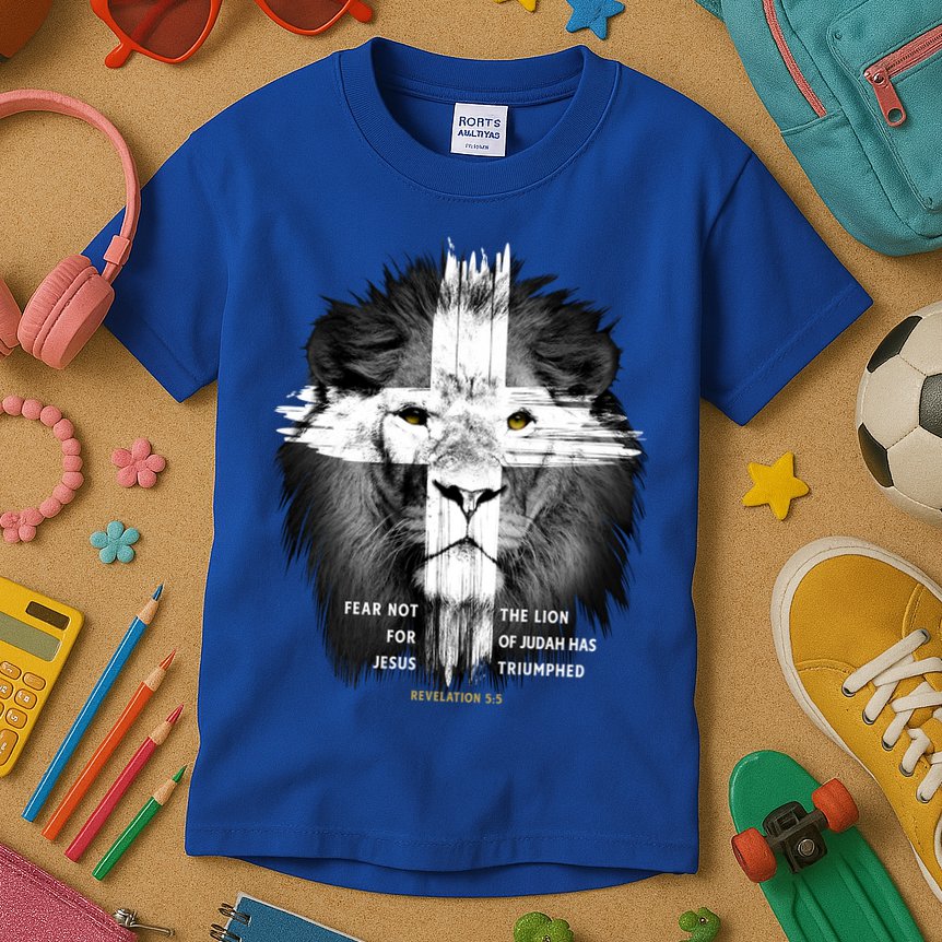 Lion Cross Jesus Christian Lord God Believer Gift Kids T-Shirt