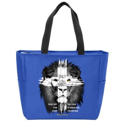 Lion Cross Jesus Christian Lord God Believer Gift Zip Tote Bag
