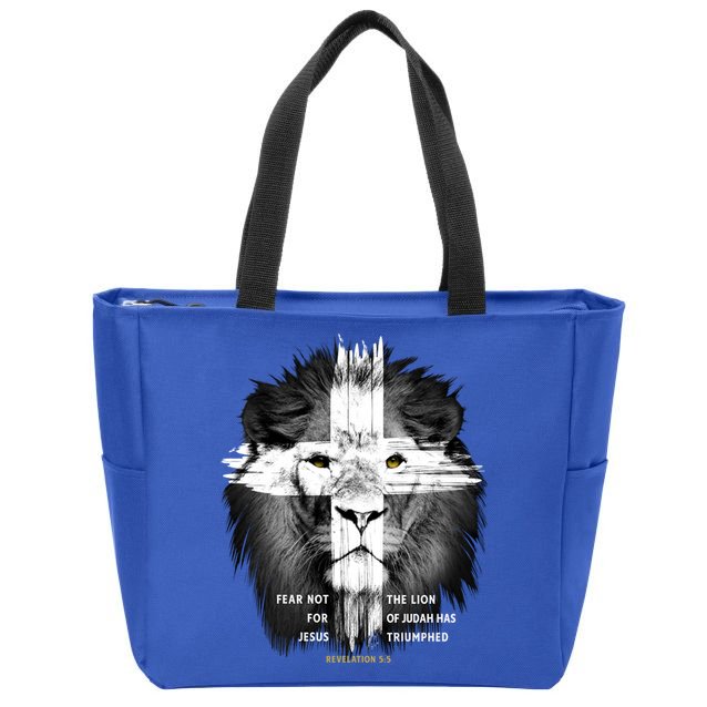 Lion Cross Jesus Christian Lord God Believer Gift Zip Tote Bag