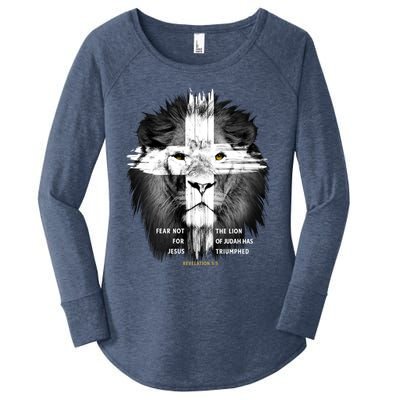 Lion Cross Jesus Christian Lord God Believer Gift Women's Perfect Tri Tunic Long Sleeve Shirt