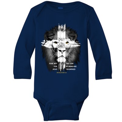 Lion Cross Jesus Christian Lord God Believer Gift Baby Long Sleeve Bodysuit