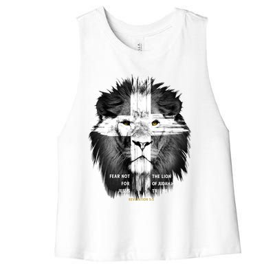 Lion Cross Jesus Christian Lord God Believer Gift Women's Racerback Cropped Tank