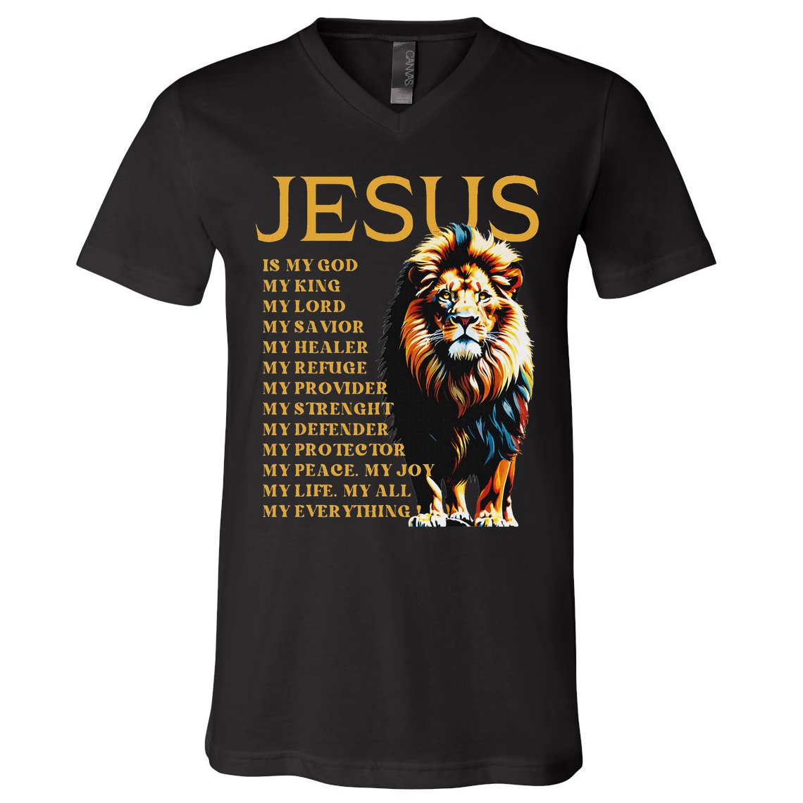 Lion Christian Jesus Is My God King, Lord, And Savior V-Neck T-Shirt