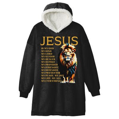 Lion Christian Jesus Is My God King, Lord, And Savior Hooded Wearable Blanket