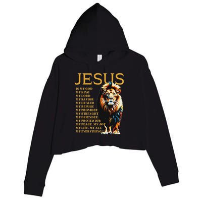 Lion Christian Jesus Is My God King, Lord, And Savior Crop Fleece Hoodie