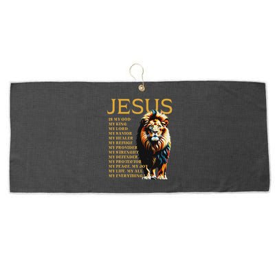 Lion Christian Jesus Is My God King, Lord, And Savior Large Microfiber Waffle Golf Towel