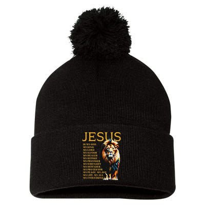 Lion Christian Jesus Is My God King, Lord, And Savior Pom Pom 12in Knit Beanie