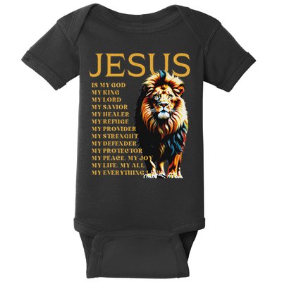 Lion Christian Jesus Is My God King, Lord, And Savior Baby Bodysuit