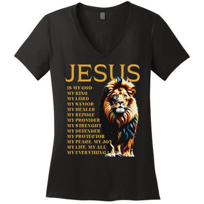 Lion Christian Jesus Is My God King, Lord, And Savior Women's V-Neck T-Shirt