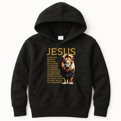 Lion Christian Jesus Is My God King, Lord, And Savior Kids Hoodie