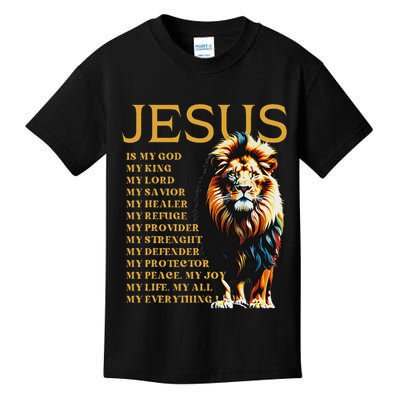 Lion Christian Jesus Is My God King, Lord, And Savior Kids T-Shirt