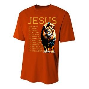 Lion Christian Jesus Is My God King Lord And Savior Performance Sprint T-Shirt