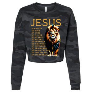 Lion Christian Jesus Is My God King Lord And Savior Cropped Pullover Crew