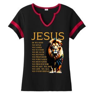 Lion Christian Jesus Is My God King Lord And Savior Ladies Halftime Notch Neck Tee