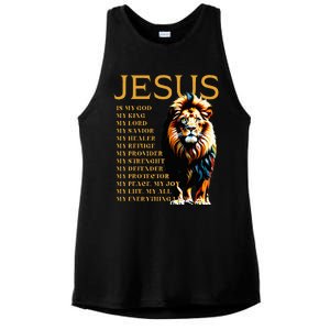 Lion Christian Jesus Is My God King Lord And Savior Ladies PosiCharge Tri-Blend Wicking Tank