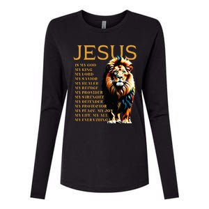 Lion Christian Jesus Is My God King Lord And Savior Womens Cotton Relaxed Long Sleeve T-Shirt