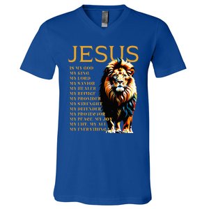 Lion Christian Jesus Is My God King Lord And Savior V-Neck T-Shirt