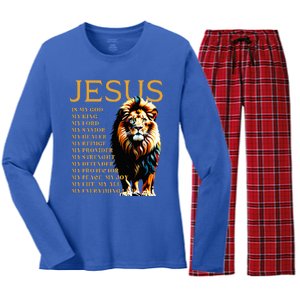 Lion Christian Jesus Is My God King Lord And Savior Women's Long Sleeve Flannel Pajama Set 