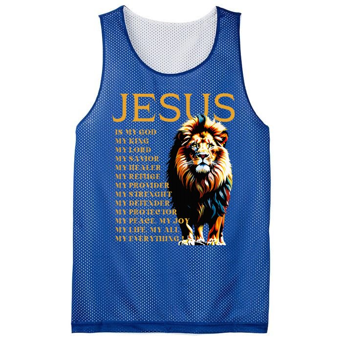 Lion Christian Jesus Is My God King Lord And Savior Mesh Reversible Basketball Jersey Tank