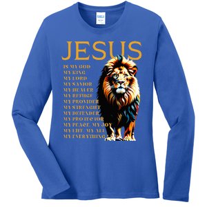 Lion Christian Jesus Is My God King Lord And Savior Ladies Long Sleeve Shirt