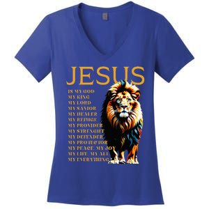 Lion Christian Jesus Is My God King Lord And Savior Women's V-Neck T-Shirt