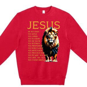 Lion Christian Jesus Is My God King Lord And Savior Premium Crewneck Sweatshirt