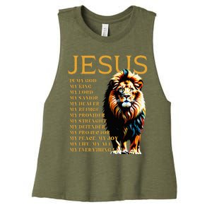 Lion Christian Jesus Is My God King Lord And Savior Women's Racerback Cropped Tank