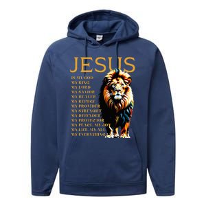 Lion Christian Jesus Is My God King Lord And Savior Performance Fleece Hoodie