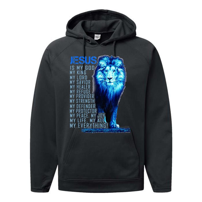 Lion Christian Jesus Is My God King Lord And Savior Performance Fleece Hoodie