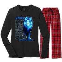 Lion Christian Jesus Is My God King Lord And Savior Women's Long Sleeve Flannel Pajama Set 