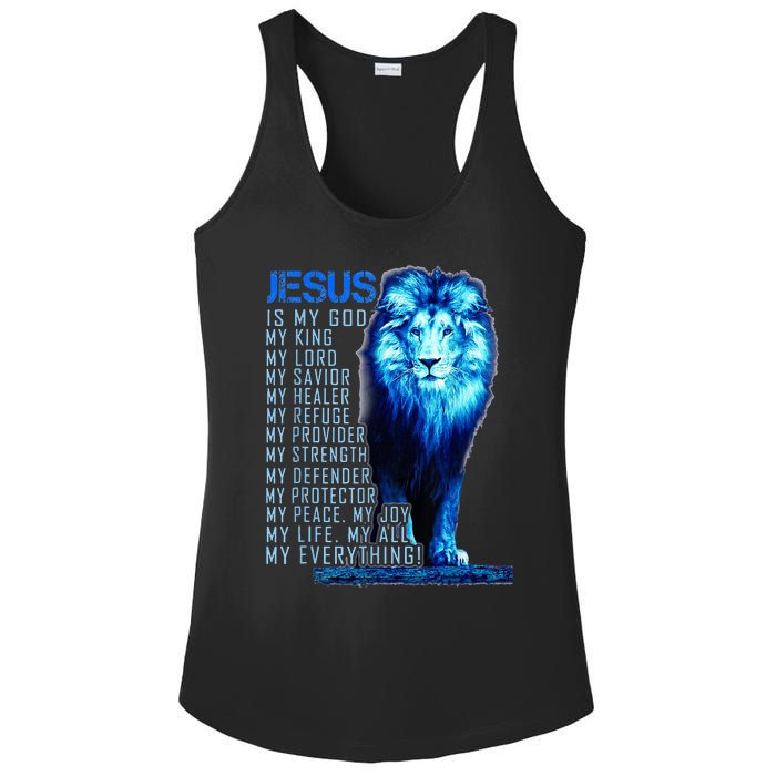 Lion Christian Jesus Is My God King Lord And Savior Ladies PosiCharge Competitor Racerback Tank