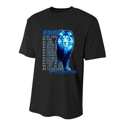 Lion Christian Jesus Is My God King Lord And Savior Youth Performance Sprint T-Shirt