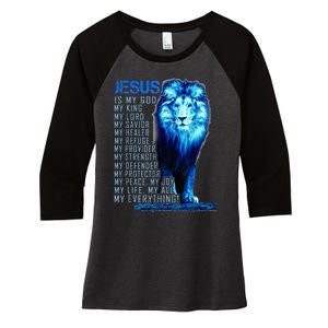 Lion Christian Jesus Is My God King Lord And Savior Women's Tri-Blend 3/4-Sleeve Raglan Shirt