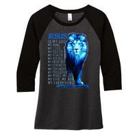 Lion Christian Jesus Is My God King Lord And Savior Women's Tri-Blend 3/4-Sleeve Raglan Shirt