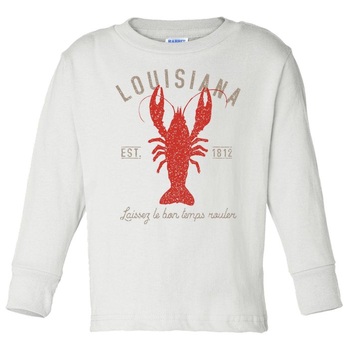 Louisiana Crawfish Laissez Le Bon Temps Rouler Toddler Long Sleeve Shirt