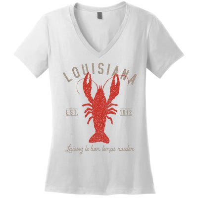 Louisiana Crawfish Laissez Le Bon Temps Rouler Women's V-Neck T-Shirt