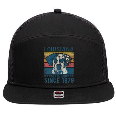 Louisiana Catahoula Leopard Dog Us State Dog Fan Lover Retro 7 Panel Mesh Trucker Snapback Hat