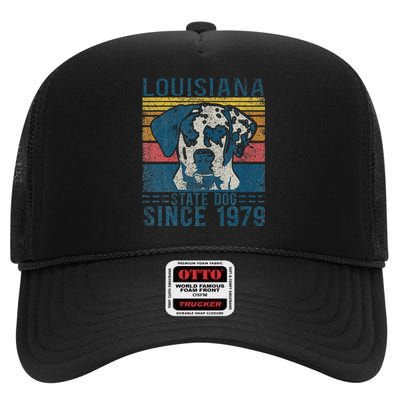 Louisiana Catahoula Leopard Dog Us State Dog Fan Lover Retro High Crown Mesh Back Trucker Hat