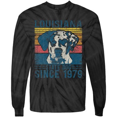 Louisiana Catahoula Leopard Dog Us State Dog Fan Lover Retro Tie-Dye Long Sleeve Shirt