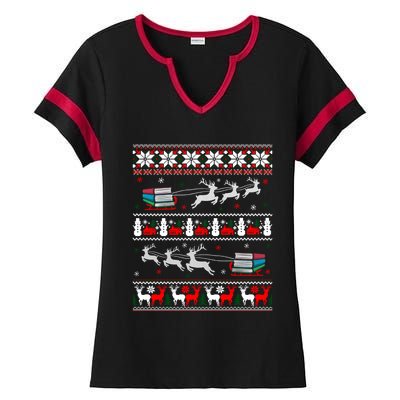 Librarian Christmas Library Book Reader Ugly Xmas Sweater Gift Ladies Halftime Notch Neck Tee