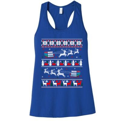 Librarian Christmas Library Book Reader Ugly Xmas Sweater Gift Women's Racerback Tank