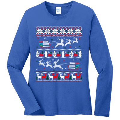 Librarian Christmas Library Book Reader Ugly Xmas Sweater Gift Ladies Long Sleeve Shirt