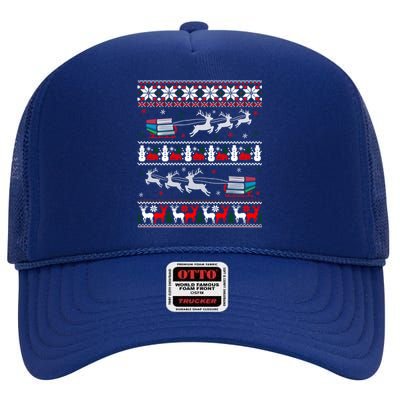 Librarian Christmas Library Book Reader Ugly Xmas Sweater Gift High Crown Mesh Back Trucker Hat