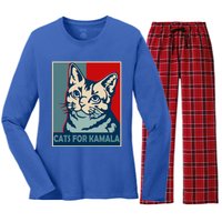 Less Cat Lady Is Voting Kamala Harris President 2024 Cool Gift Women's Long Sleeve Flannel Pajama Set 