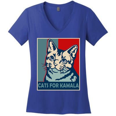 Less Cat Lady Is Voting Kamala Harris President 2024 Cool Gift Women's V-Neck T-Shirt