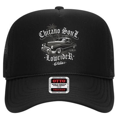 Lowrider Chicano Low Mexican Los Angeles Latina Rider Cholo High Crown Mesh Back Trucker Hat