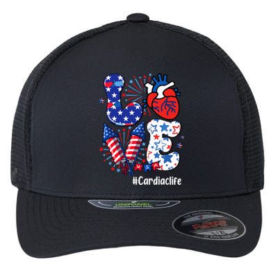 Love Cardiac Life Usa Flag Cardiac Nurse 4th Of July Flexfit Unipanel Trucker Cap