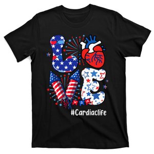 Love Cardiac Life Usa Flag Cardiac Nurse 4th Of July T-Shirt