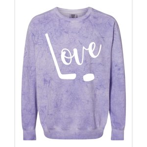 Love Cute Lettering With Hockey Stick And Puck Gift Design Gift Colorblast Crewneck Sweatshirt