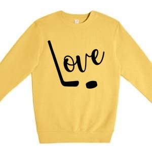 Love Cute Lettering With Hockey Stick And Puck Gift Design Gift Premium Crewneck Sweatshirt